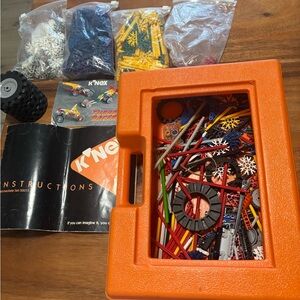 Vintage 1992 K'NEX Building Set with Orange Storage Case and booklet with extras